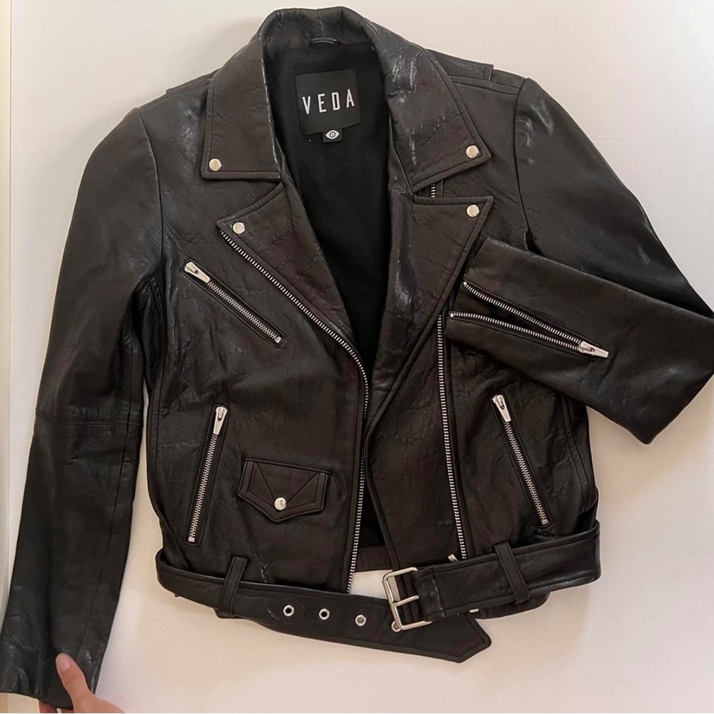 VEDA ‘Jayne’ MSRP $1,200 Luxury 💯 Lamb Leather Biker Jacket. Size 4 - Medium 🔥 - Picture 7 of 8